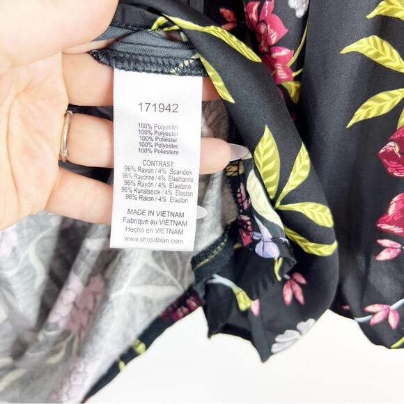 Anthropologie Dolan Cherie Floral Satin Babydoll Blouse XS Black - Picture 7 of 8